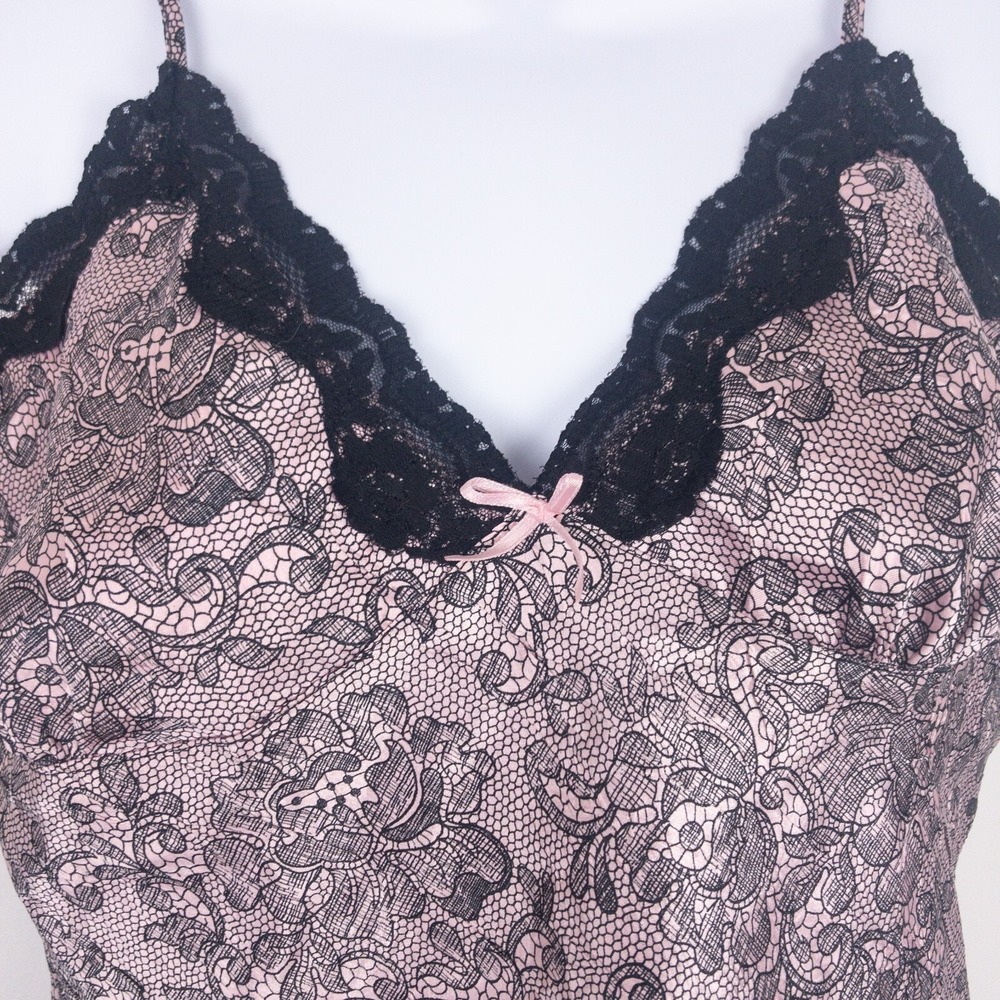 No Boundaries Y2K Babydoll Lace Coquette Tank Top Womens M Pink Black Textured